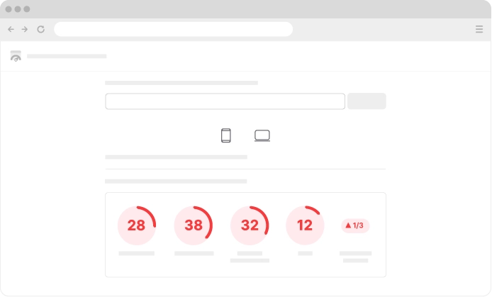 Painel do WordPress exibindo indicadores de desempenho abaixo do recomendado.